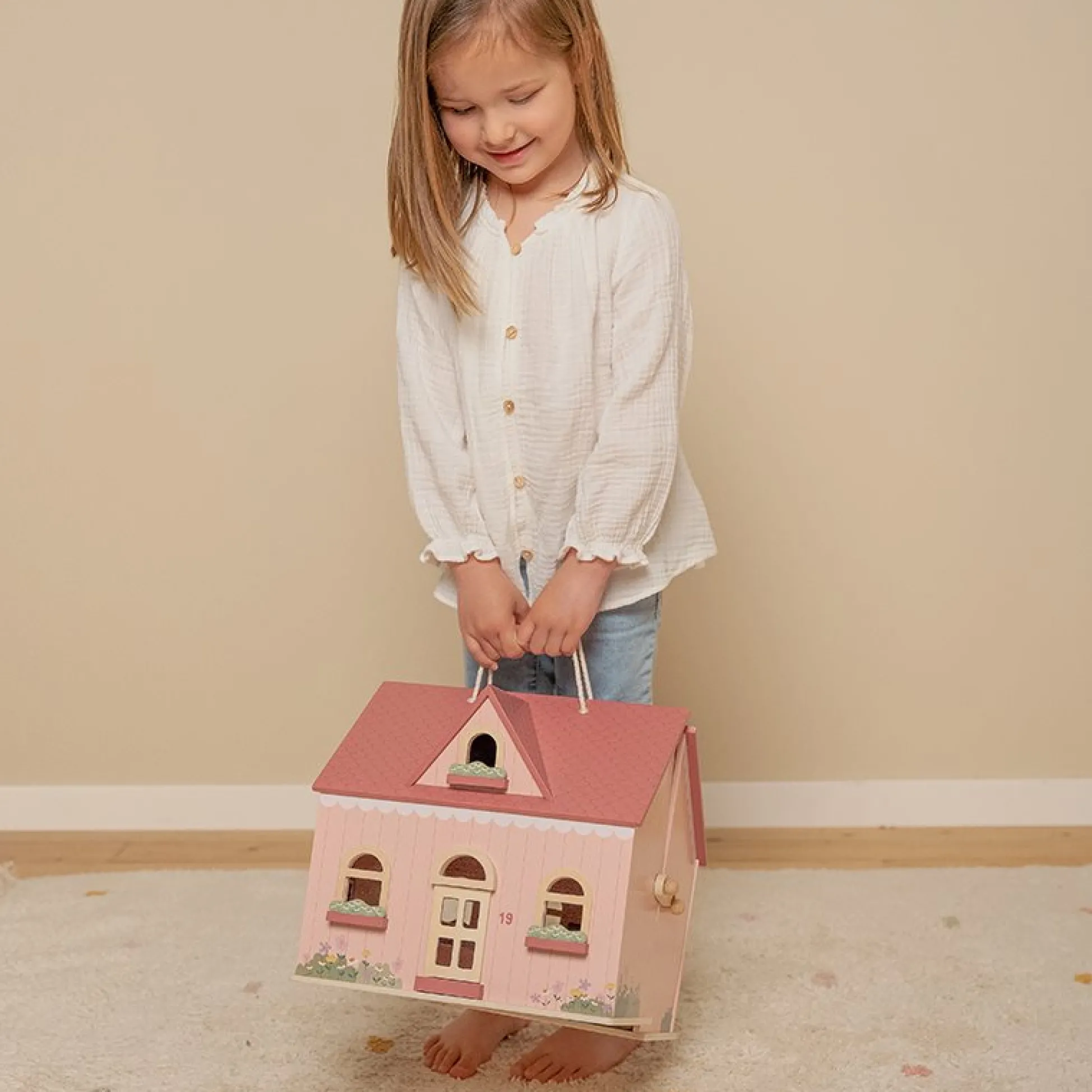 Draagbaar poppenhuis hout