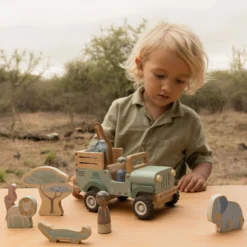 Houten safari auto met dieren - Groen