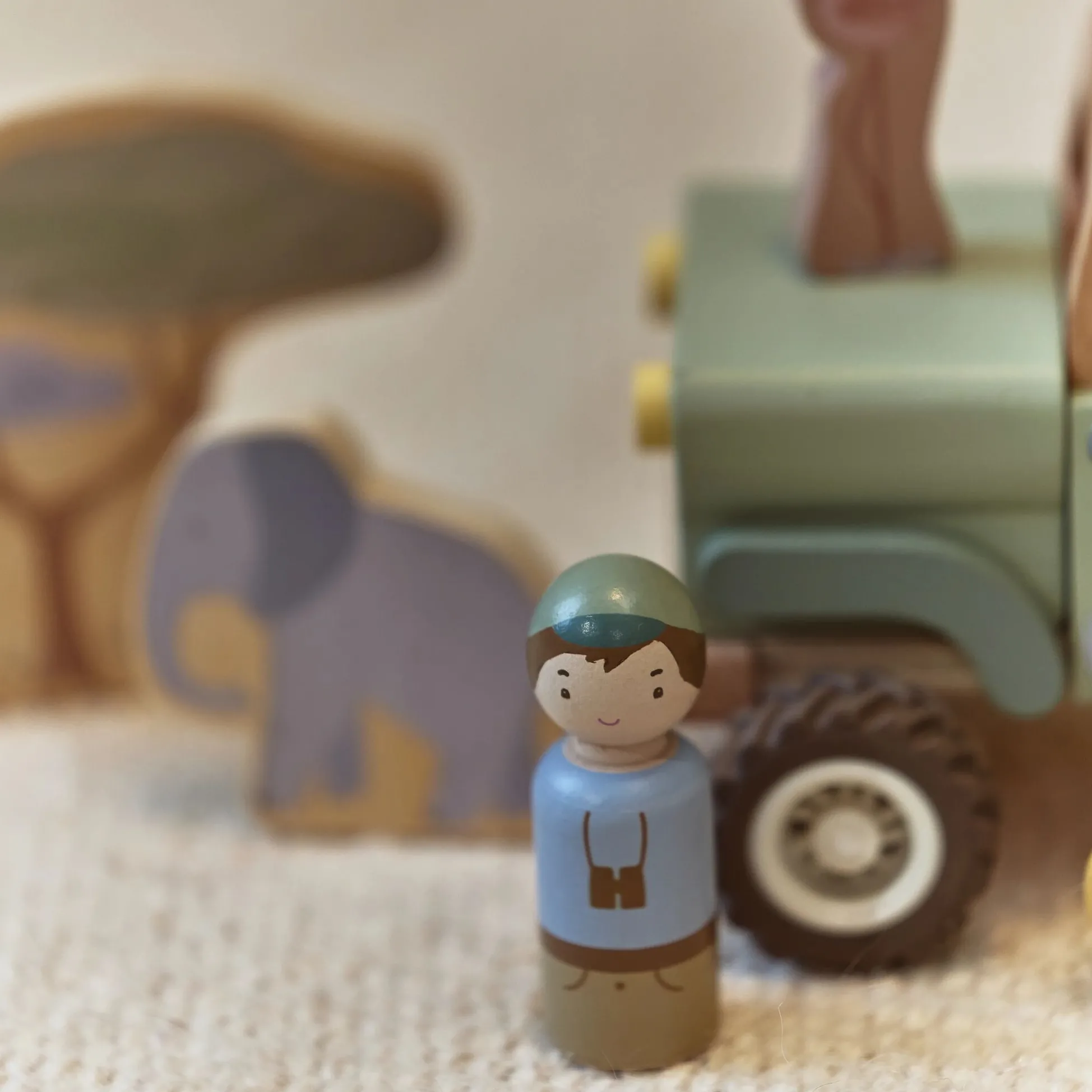 Houten safari auto met dieren - Groen