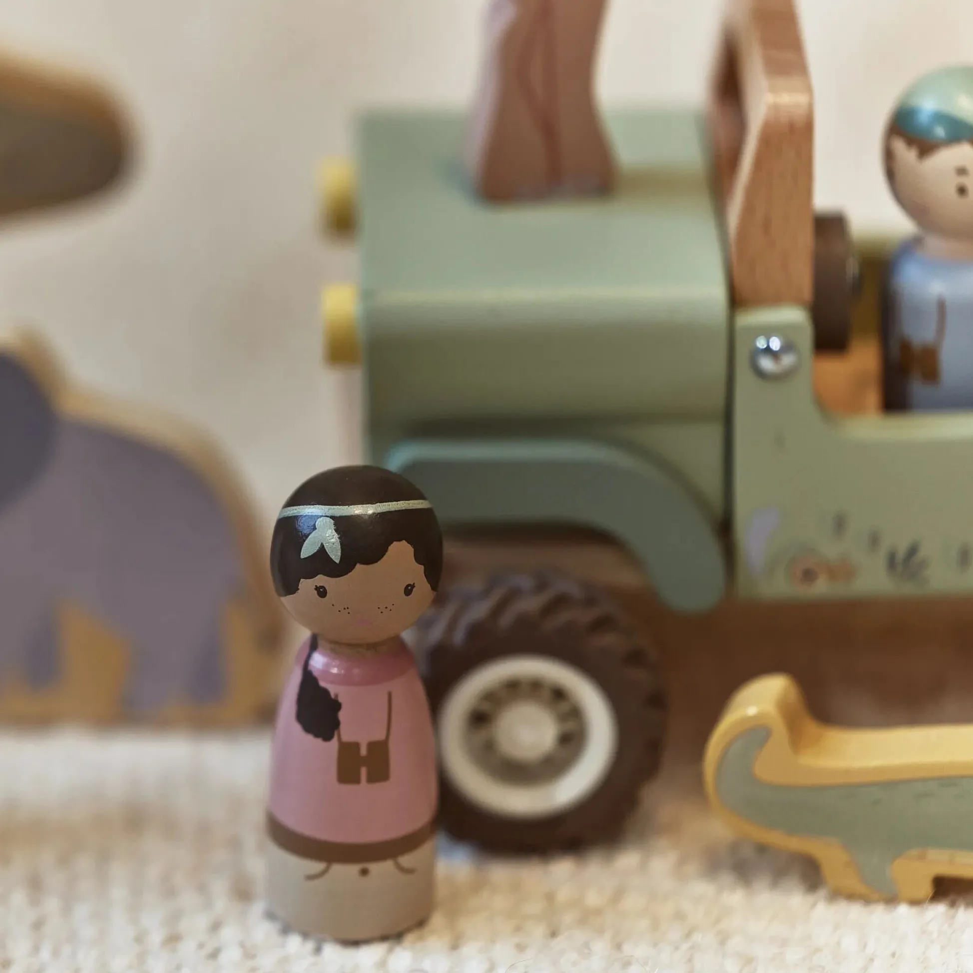 Houten safari auto met dieren - Groen