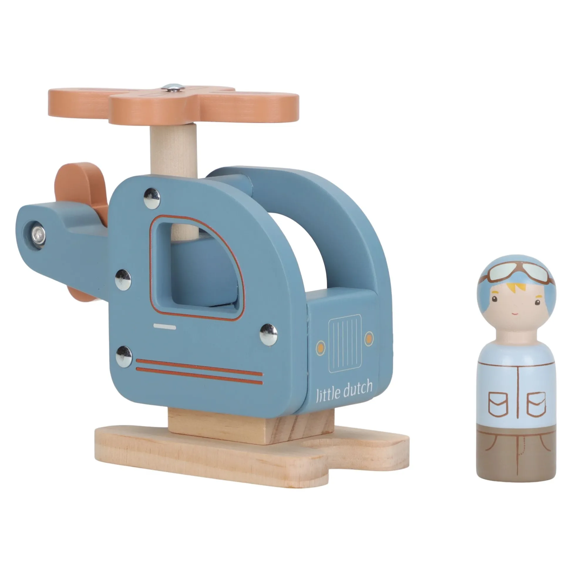 Houten speelgoed helikopter - Blauw