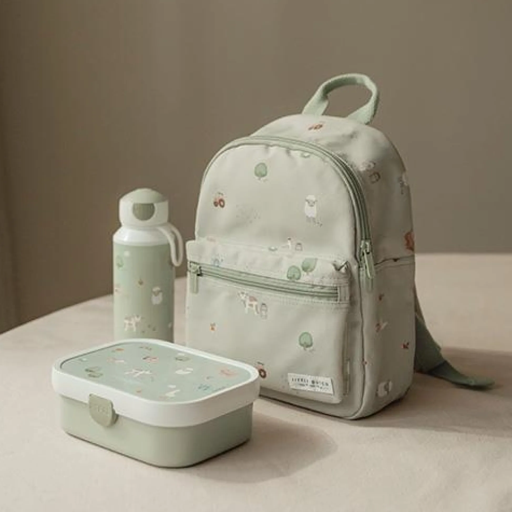 Lunchset - Pop-up drinkfles en lunchbox - Groen - Little Farm