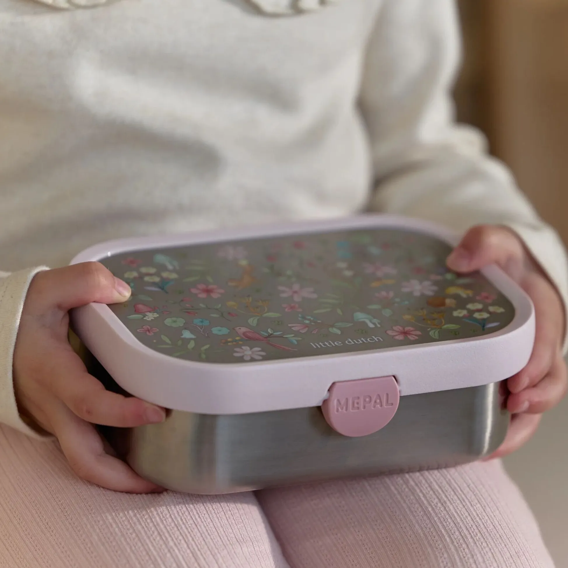 Mepal RVS broodtrommel met vakjes - Roze
