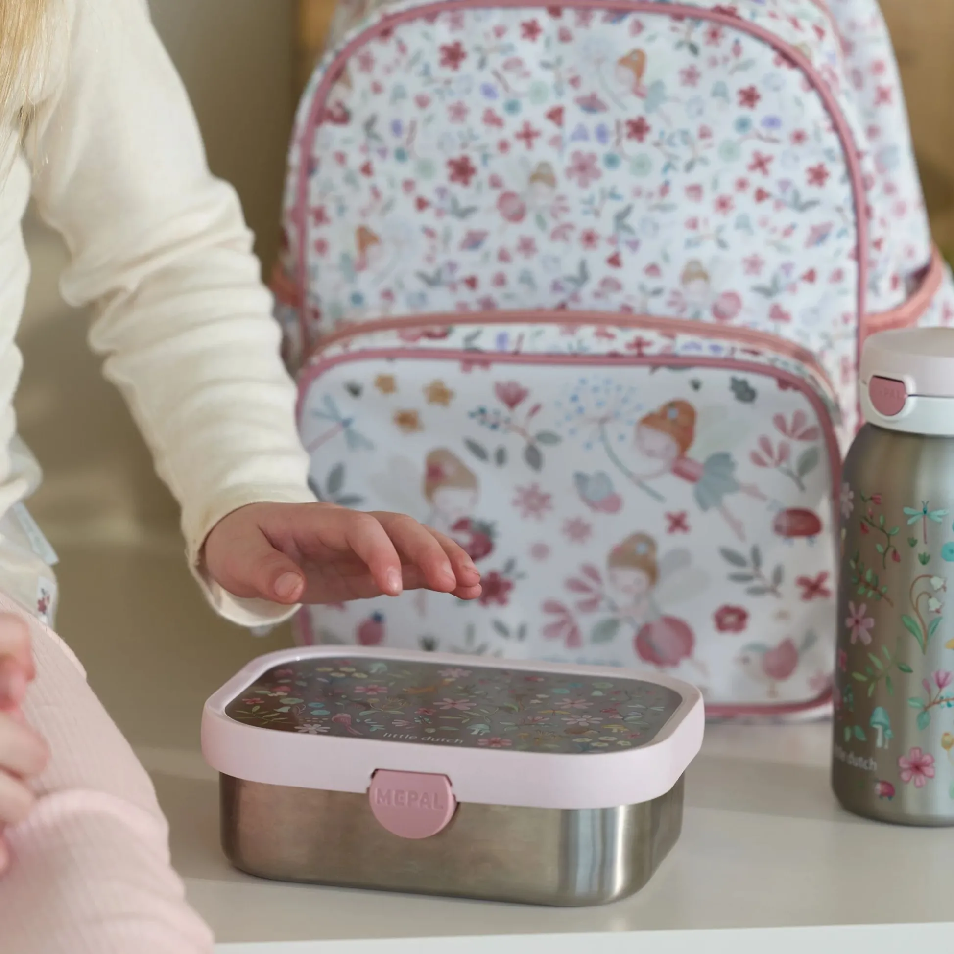 Mepal RVS broodtrommel met vakjes - Roze